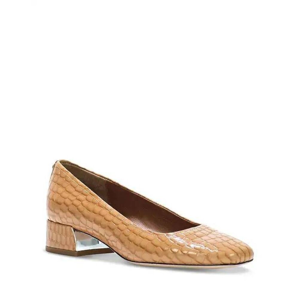 Donald Pliner Dreww Croc Embossed Camel tan Patent Leather Square Toe Pumps 8.5